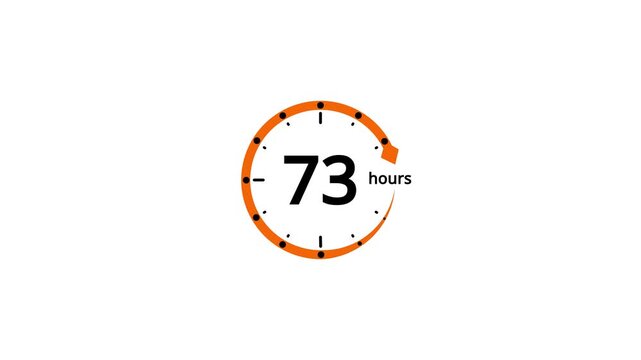 Orange circle timer displaying 73 hours with a progress indicator on white background clock