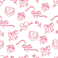 Sweet Valentine Doodle Seamless Pattern