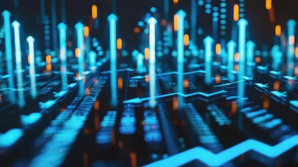 A futuristic computer interface with glowing neon lights and dynamic screen graphics. - Powered by Adobe