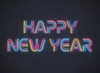 Naklejka premium Vibrant Happy New Year neon sign in colorful lights