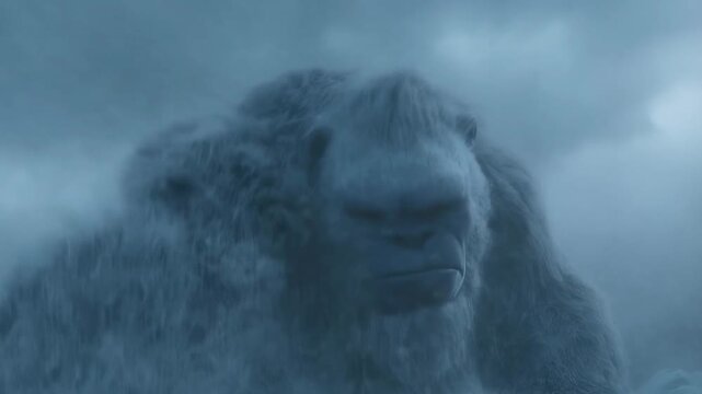 Mysterious yeti emerges from snowy wilderness in dynamic sequence