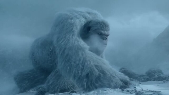 Snowy landscape adventure featuring majestic yeti traversing icy terrain