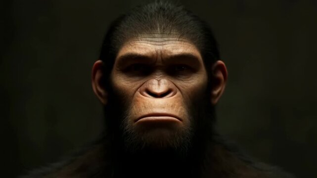 Chimpanzee faces under dramatic lighting: expression and detail transition