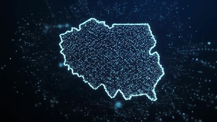 Digital glowing outline of Poland map composed of connected particles, representing technology, data, and global connectivity. - Powered by Adobe