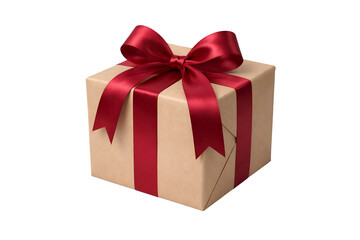 Obraz premium Elegant gift box wrapped in brown paper with big red bow on transparent background