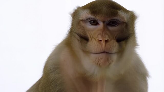 Expressive monkey changing facial expressions against white background