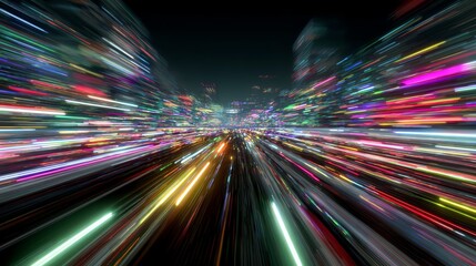 A vibrant, abstract image conveying speed and motion through colorful light trails, symbolizing the fast-paced world of technology and urban life.
