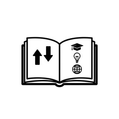 Open book with educational icons