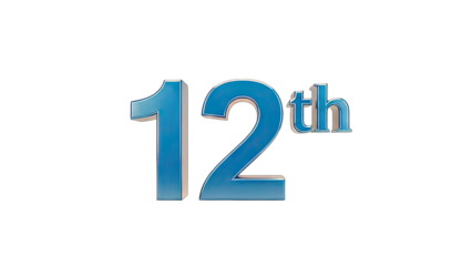12th Number in 3D Render on White Background