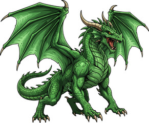 Fototapeta premium Majestic Green Dragon Vector Illustration