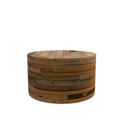 Handmade woven cylindrical container on black background