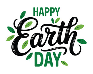 Fototapeta premium Happy Earth Day Lettering Design with Green Leaves Illustration
