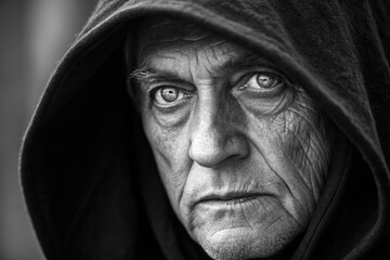 A Person Stares Intensely With Deep Lines on Their Face