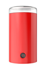 Front view of red electric coffee grinder isolated on transparent background