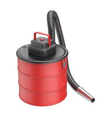 Red pellet stove ash vacuum cleaner on transparent background