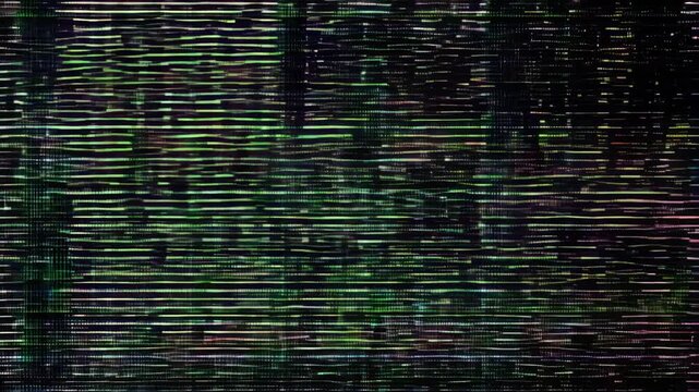 Digital glitch art with vibrant lines and pulsating green patterns in motion
