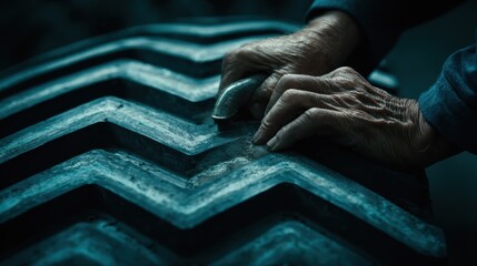 Medium shot of a skilled worker cutting precise zigzag patterns into the surface of a retreaded tire enhancing tread depth for improved traction.
