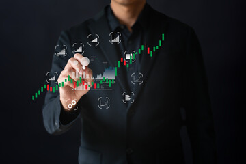 Business man with floating icon show uptrend in  investment