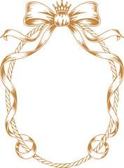 Vintage Ribbon Oval Frame with Bow and Crown Line Art