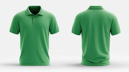 Solid green polo shirt mockup, front and back view, isolated on white background