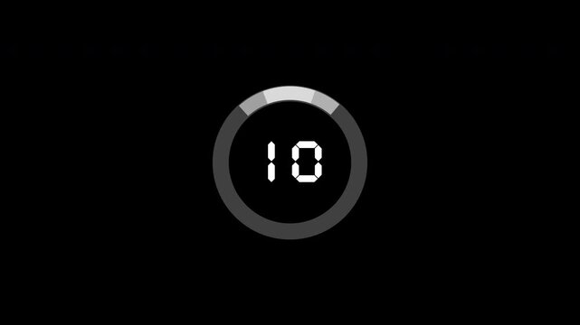 15 to 0 seconds modern countdown with circular bar line animation effect, fifteen seconds digital countdown 4k animation video on dark background