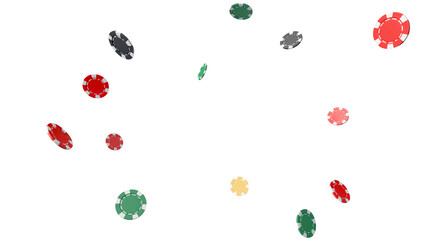 Poker chips scattered overlay on transparent background 3D render