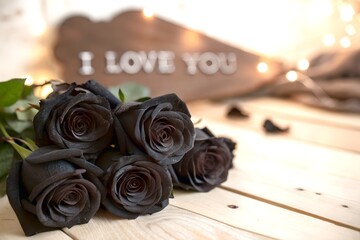 black roses on a wooden background