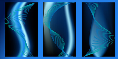 Tech poster set. Futuristic digital blue wave line. glowing lines innovation background for tech event poster or presentation product business