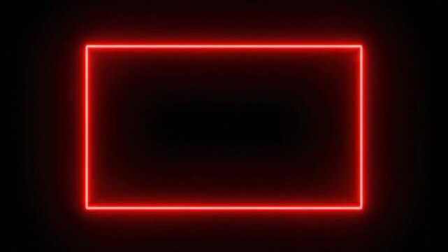 Vibrant red glowing neon rectangular frame on a stark black background, futuristic glow