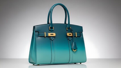 Elegant teal leather handbag with gold accents