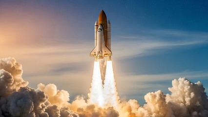 Rocket launching into sky