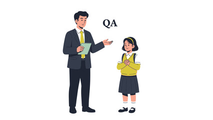An Illustration of a Professional in Quality Assurance Conducting a Test with a Young Student