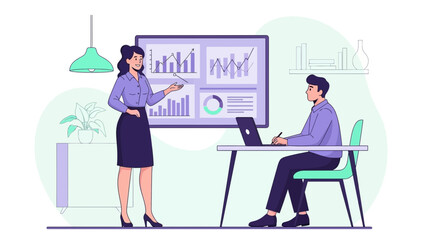 Fototapeta premium business presentation with data analysis and team collaboration in an office setting