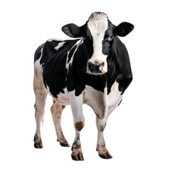 Fototapeta premium Full-body upright dairy cow standing naturally, black and white pattern.