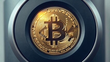 Detailed Close-Up of Digital Coin with Bitcoin Symbol and Shine