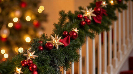 Festive Christmas decorations on the banister.