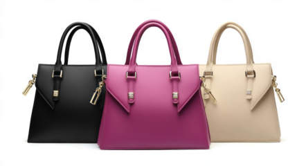 stylish women's handbags isolated on a transparent background, 