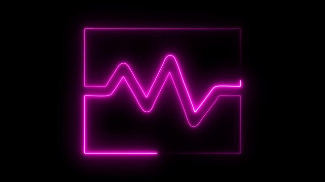 Neon line electrocardiogram animation. Neon ecg line animation video on black background. Heart beat. One pulse line. ECG heartbeat monitor, ECG monitor, Heartbeat monitor EKG line monitor 