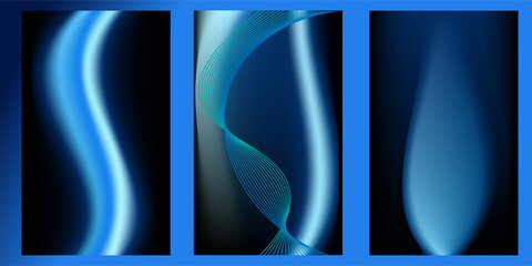 Tech poster set. Futuristic digital blue wave line. glowing lines innovation background for tech event poster or presentation product business