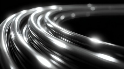 High-Speed Network Cable close-up. Shiny, curved network cables against a dark background, illustrating the concept of connectivity and data transmission.