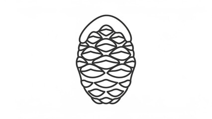 Black line art illustration of a detailed pine cone on a white background, simple elegant design element, botanical style, natural icon