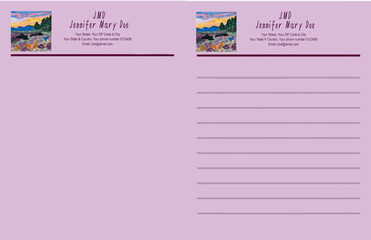 Private stationary, customizable, with the motif "Sunset over a Flower Field"