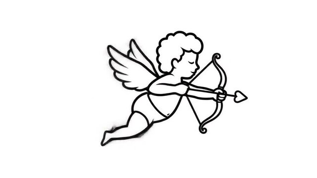 Cute Cupid Angel with Bow and Arrow, Valentines Day Symbol, Love and Romance Illustration.