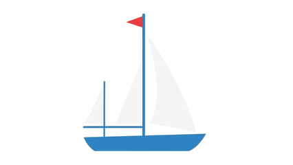 A classic blue sailboat with white sails and a red flag, perfectly rendered in a minimalist vector illustration style on a clean white background, evoking adventure and freedom © Abhinaya Project