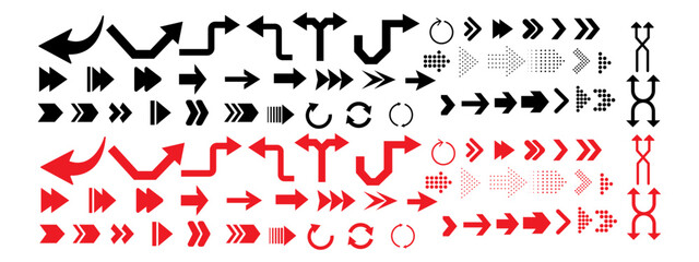 Arrow red and black vector illustration. set of way direction arrow sign. Arrows black set icons.
