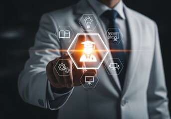 Online educational technology concepts, e-learning, AI assisted learning, Internet courses and online seminars provide personalized courses.
