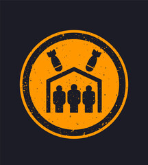 bomb shelter icon, bunker and people vector sign