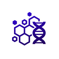 Biomaterial icon with dna and molecule, nanobiotechnology vector