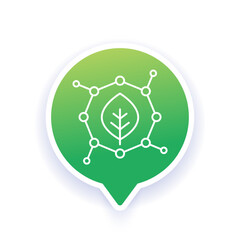 Biomaterial icon with molecule and leaf, line design