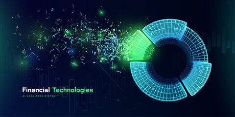 Futuristic Financial Technology Background With Digital Fintech Graph And Data Analytics Diagram Showing Finance Growth. Fintech Innovations. Vector Illustration.